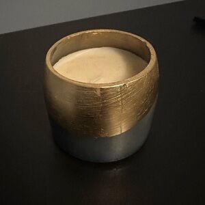 Gold and blue Candle Frozen Cypress scent